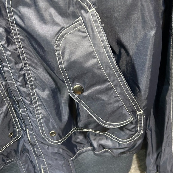 Schott Bros Large Windbreaker Rain Jacket Bomber Style Hooded Navy Blue VTG 90s - Picture 3 of 13